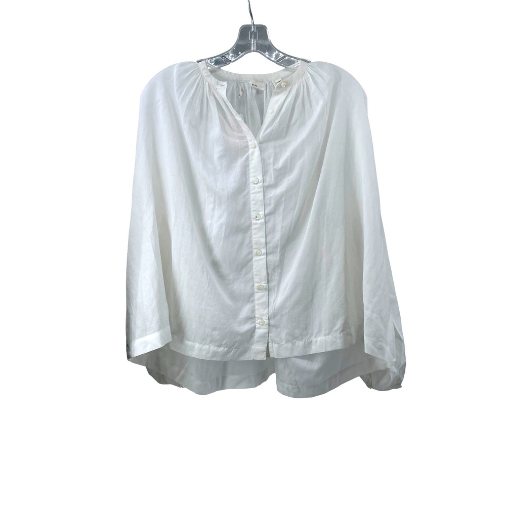 DÔEN Women Blouse Button Front White Cotton Viscose Extra Small